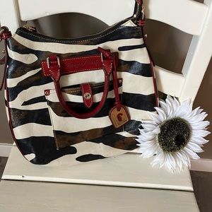 Dooney & Bourke Zebra Print Crossbody Bag with Red Accents